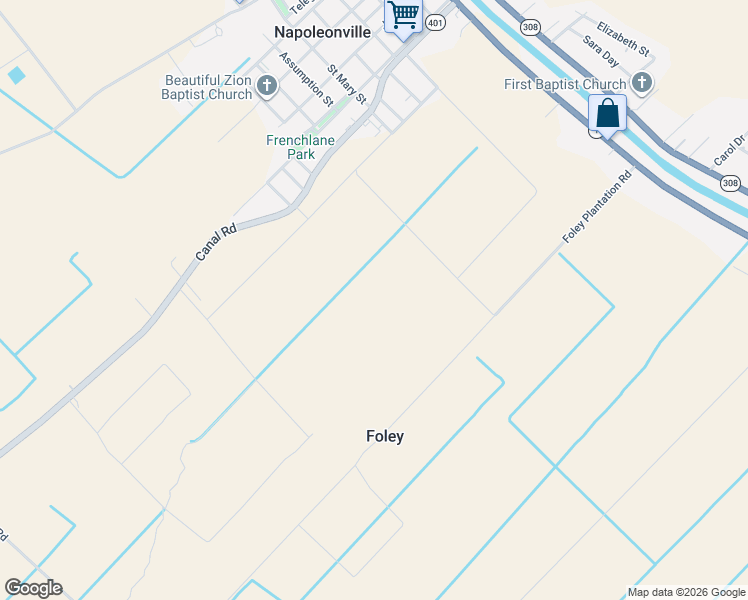 map of restaurants, bars, coffee shops, grocery stores, and more near in Napoleonville