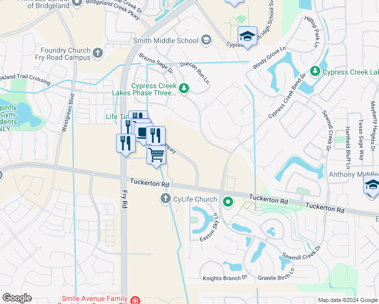 map of restaurants, bars, coffee shops, grocery stores, and more near 20510 Cypress Plaza Parkway in Cypress