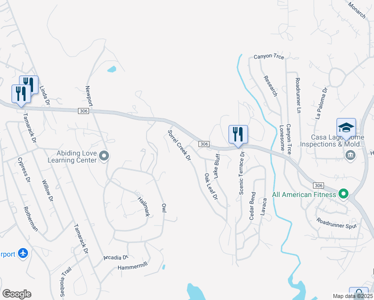 map of restaurants, bars, coffee shops, grocery stores, and more near 1211 Sorrel Creek Drive in Canyon Lake