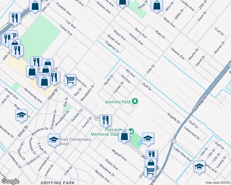 map of restaurants, bars, coffee shops, grocery stores, and more near 2649 1st Avenue in Groves