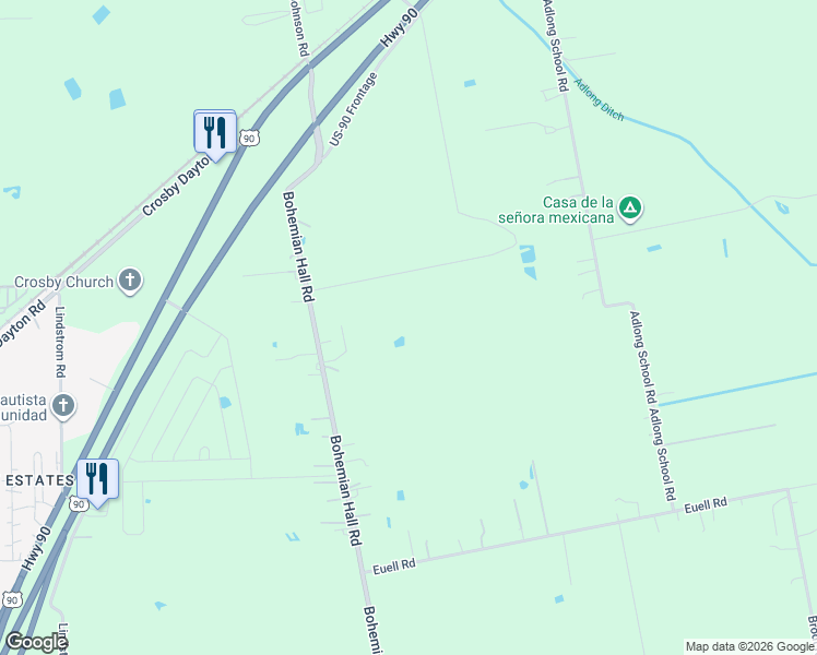 map of restaurants, bars, coffee shops, grocery stores, and more near 16826 Bohemian Hall Road in Crosby