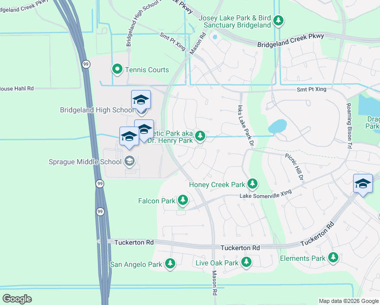 map of restaurants, bars, coffee shops, grocery stores, and more near 15515 Bosque Valley Court in Cypress