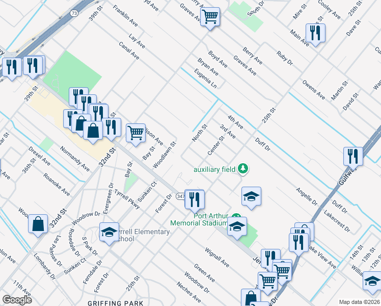 map of restaurants, bars, coffee shops, grocery stores, and more near 2730 Montrose Avenue in Groves