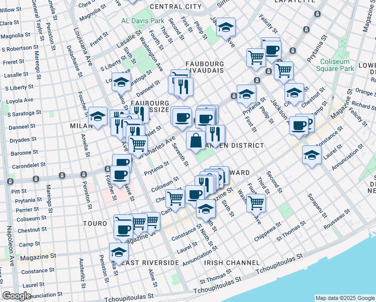 map of restaurants, bars, coffee shops, grocery stores, and more near 1530 Sixth Street in New Orleans