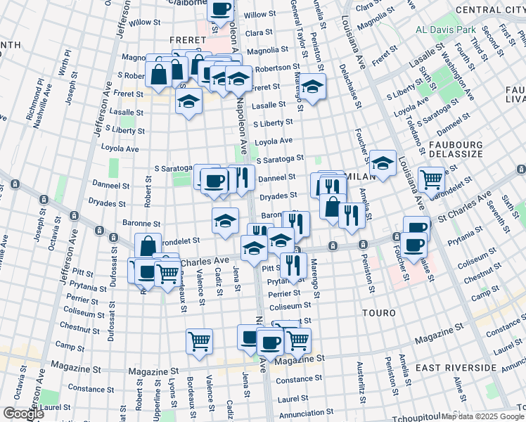 map of restaurants, bars, coffee shops, grocery stores, and more near in New Orleans
