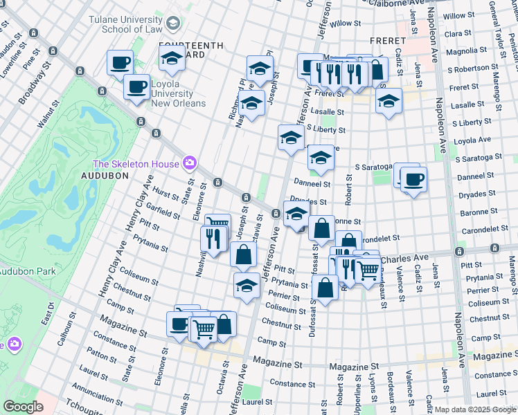 map of restaurants, bars, coffee shops, grocery stores, and more near in New Orleans