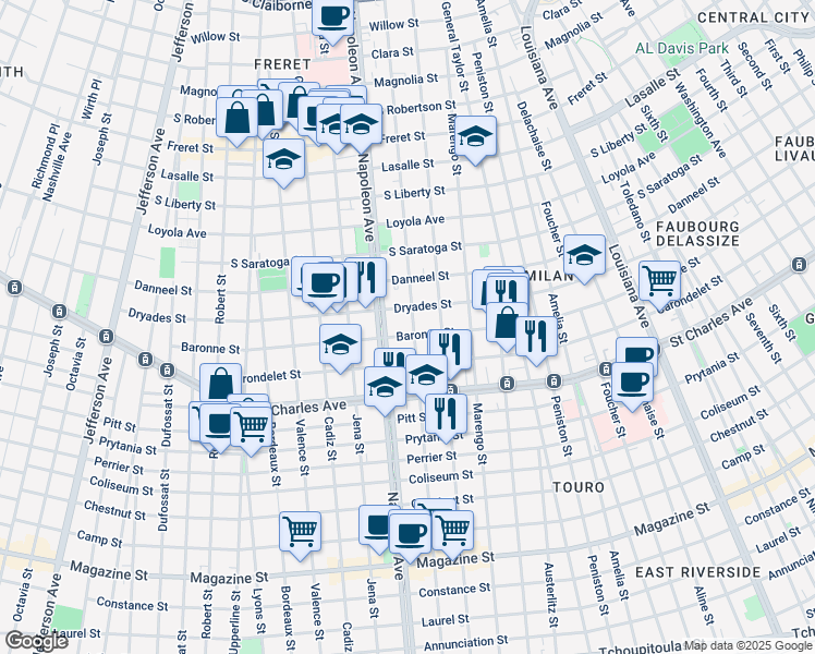 map of restaurants, bars, coffee shops, grocery stores, and more near in New Orleans