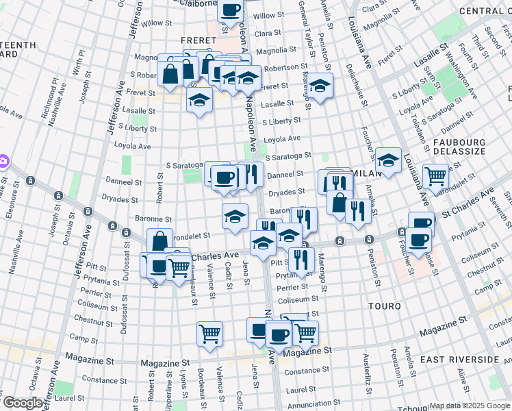 map of restaurants, bars, coffee shops, grocery stores, and more near in New Orleans