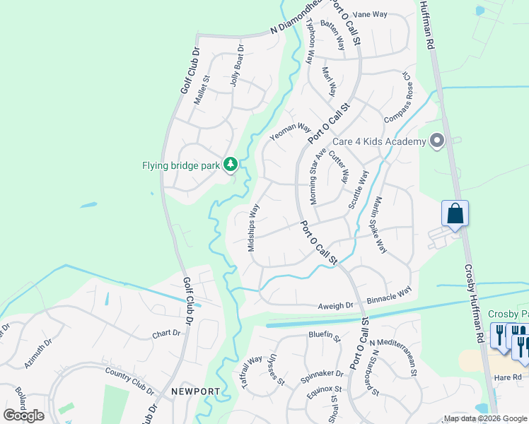 map of restaurants, bars, coffee shops, grocery stores, and more near 17043 Midships Way in Crosby