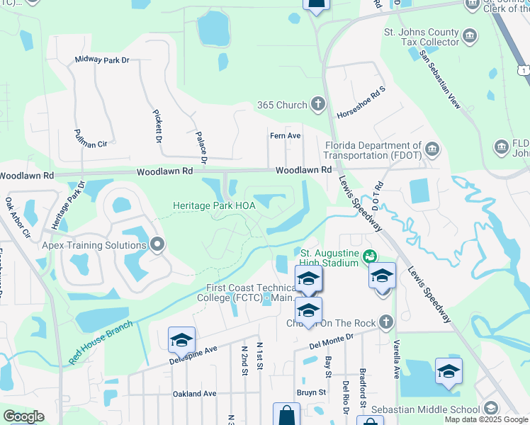 map of restaurants, bars, coffee shops, grocery stores, and more near 101 Pine Arbor Circle in St. Augustine