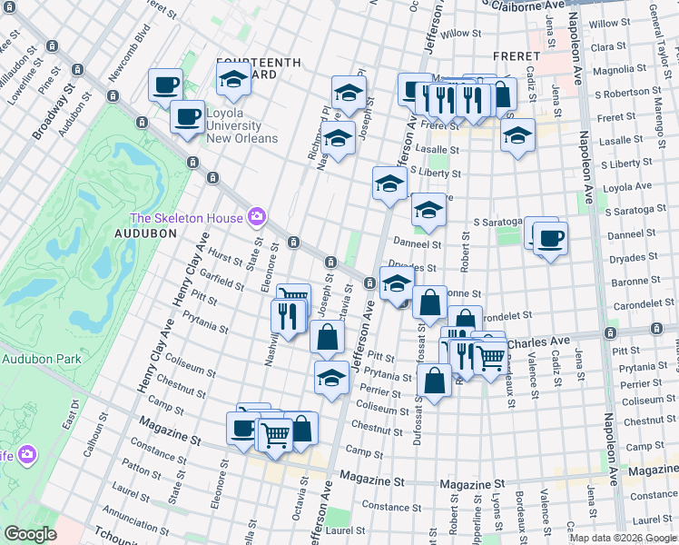 map of restaurants, bars, coffee shops, grocery stores, and more near in New Orleans