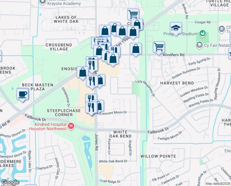 map of restaurants, bars, coffee shops, grocery stores, and more near 10839 Summer Meadows Court in Houston