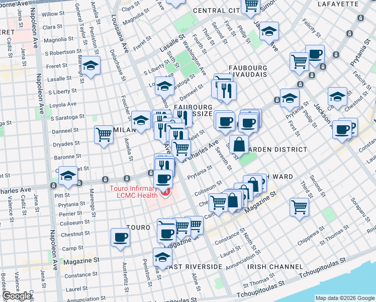 map of restaurants, bars, coffee shops, grocery stores, and more near in New Orleans
