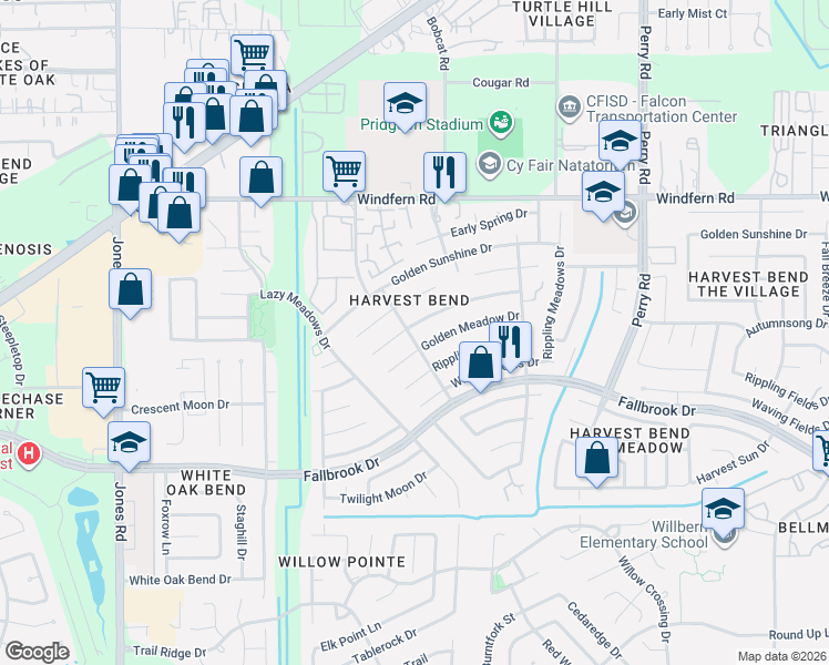 map of restaurants, bars, coffee shops, grocery stores, and more near 10302 Crescent Moon Drive in Houston