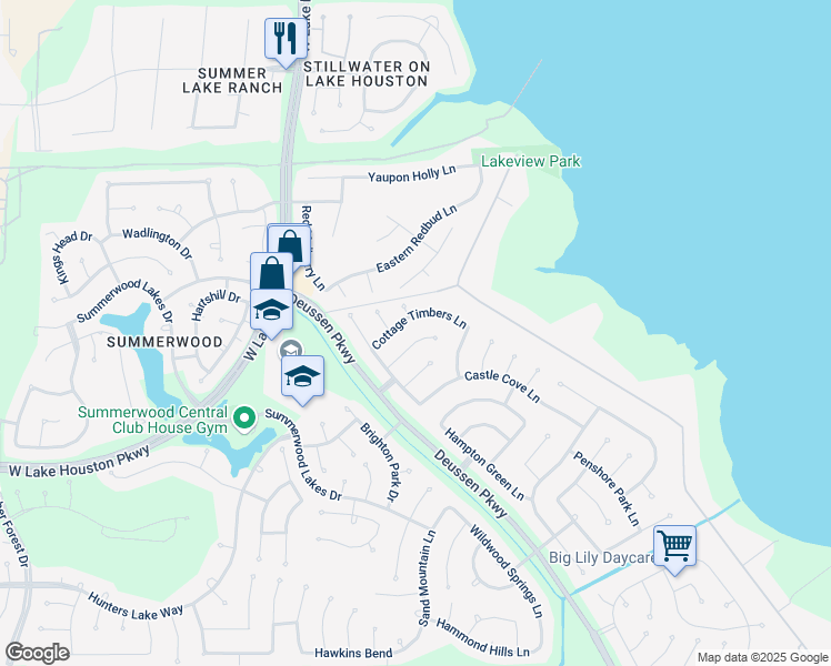 map of restaurants, bars, coffee shops, grocery stores, and more near 15002 Cozy Hollow Lane in Houston