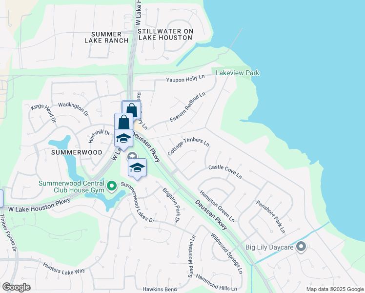 map of restaurants, bars, coffee shops, grocery stores, and more near 15002 Cozy Hollow Lane in Houston