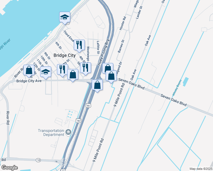 map of restaurants, bars, coffee shops, grocery stores, and more near 1428 Utah Beach Drive in Bridge City