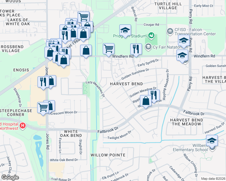 map of restaurants, bars, coffee shops, grocery stores, and more near 10406 Autumn Harvest Drive in Houston