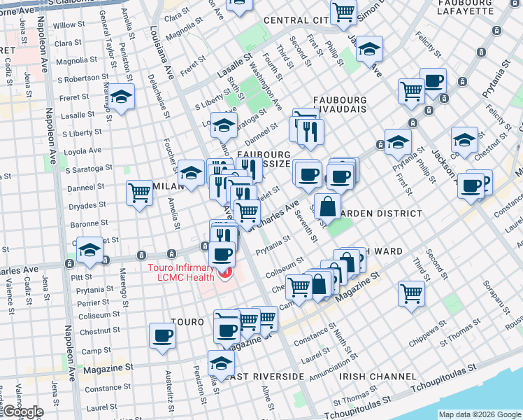 map of restaurants, bars, coffee shops, grocery stores, and more near in New Orleans