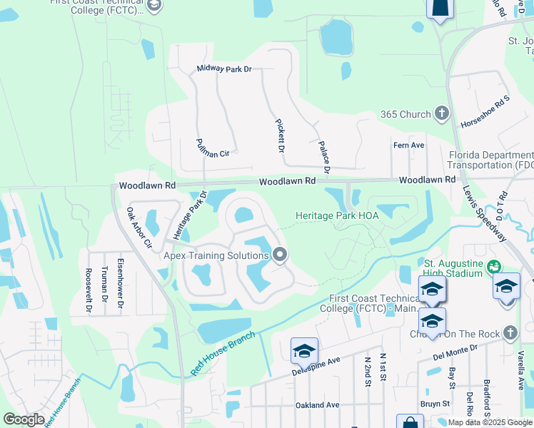 map of restaurants, bars, coffee shops, grocery stores, and more near 811 East Red House Branch Road in St. Augustine