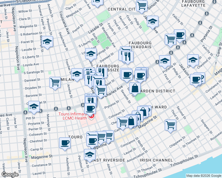 map of restaurants, bars, coffee shops, grocery stores, and more near in New Orleans