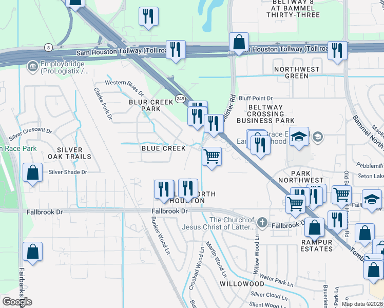 map of restaurants, bars, coffee shops, grocery stores, and more near 13418 Spring Line Court in Houston