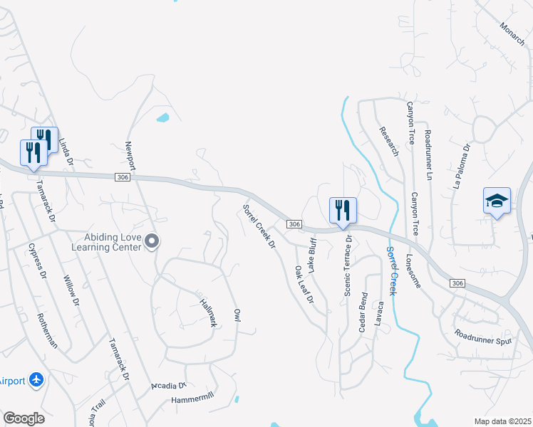 map of restaurants, bars, coffee shops, grocery stores, and more near 20007 Farm to Market Road 306 in Canyon Lake