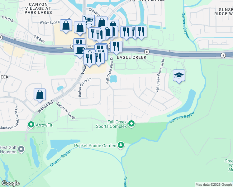 map of restaurants, bars, coffee shops, grocery stores, and more near 9707 Carina Forest Court in Humble