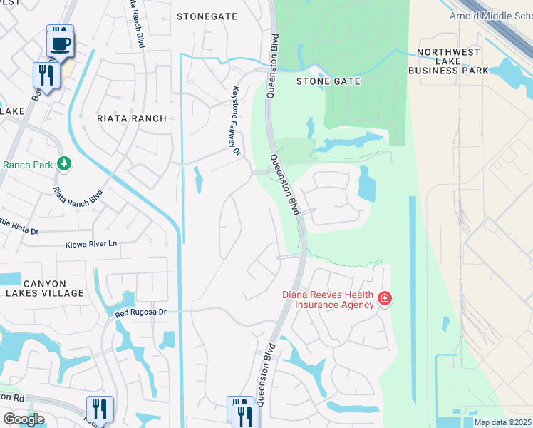 map of restaurants, bars, coffee shops, grocery stores, and more near 10735 Lyndon Meadows Drive in Houston