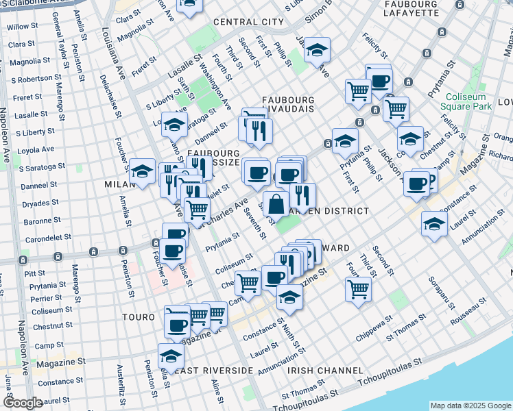 map of restaurants, bars, coffee shops, grocery stores, and more near 1530 Sixth Street in New Orleans