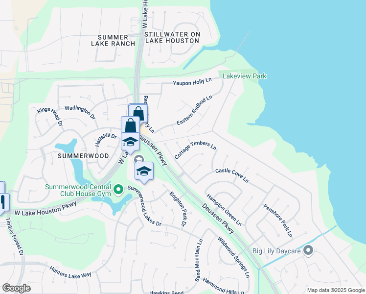 map of restaurants, bars, coffee shops, grocery stores, and more near 15002 Cozy Hollow Lane in Houston