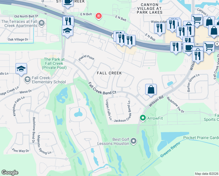 map of restaurants, bars, coffee shops, grocery stores, and more near 14706 Ramblebrook in Humble