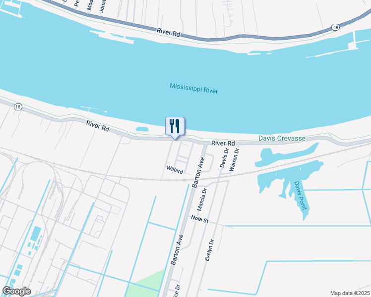 map of restaurants, bars, coffee shops, grocery stores, and more near 12225 River Road in Luling