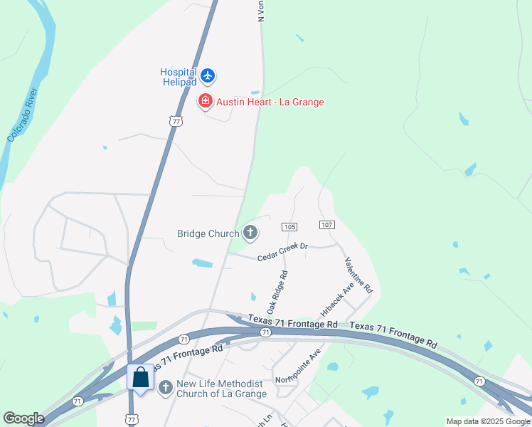 map of restaurants, bars, coffee shops, grocery stores, and more near 2022 North Von Minden Road in La Grange