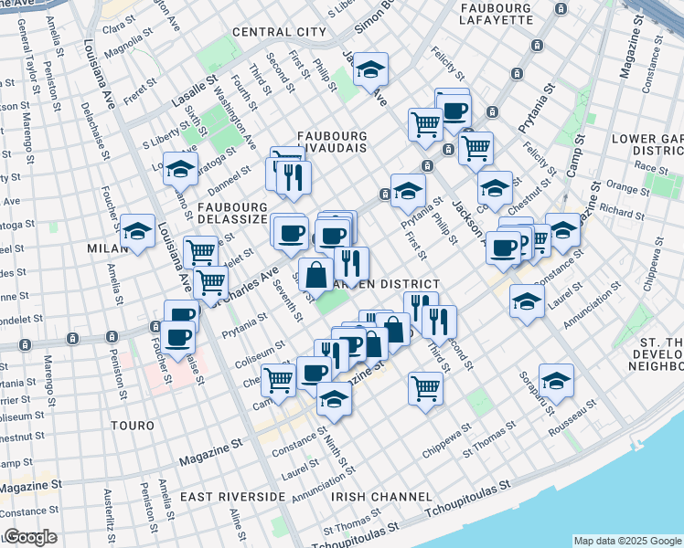 map of restaurants, bars, coffee shops, grocery stores, and more near 1424 Fourth Street in New Orleans
