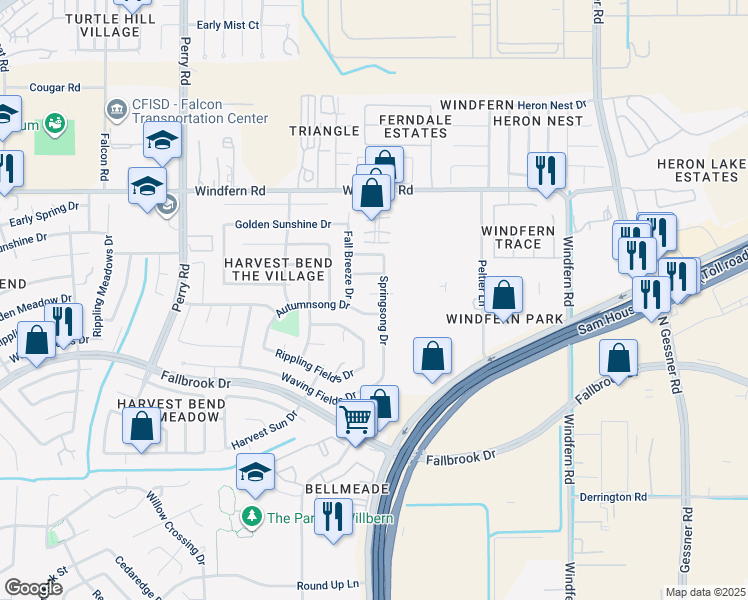map of restaurants, bars, coffee shops, grocery stores, and more near 9003 Crescent Moon Drive in Houston