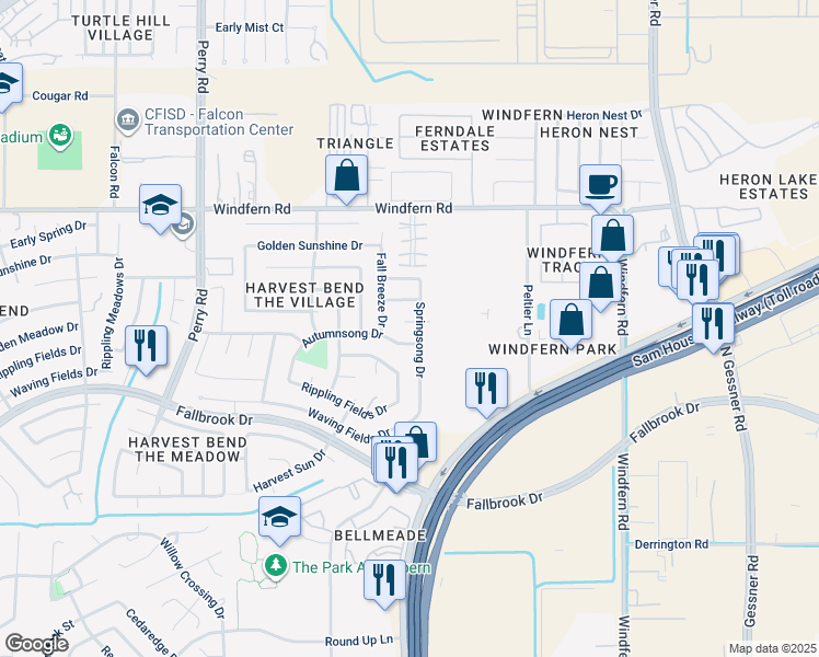 map of restaurants, bars, coffee shops, grocery stores, and more near 9003 Crescent Moon Drive in Houston