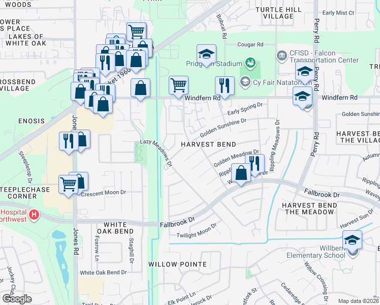map of restaurants, bars, coffee shops, grocery stores, and more near 10406 Autumn Harvest Drive in Houston