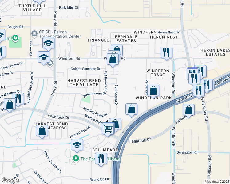 map of restaurants, bars, coffee shops, grocery stores, and more near 9003 Crescent Moon Drive in Houston