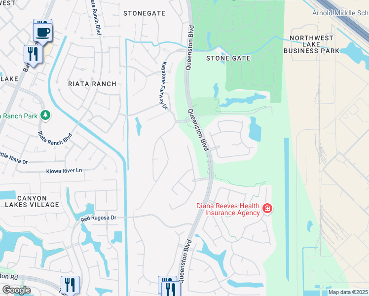 map of restaurants, bars, coffee shops, grocery stores, and more near 10735 Lyndon Meadows Drive in Houston
