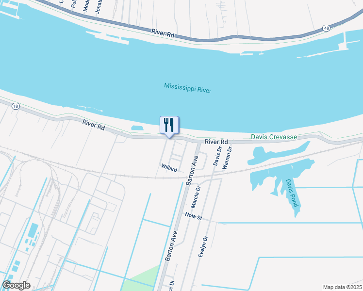 map of restaurants, bars, coffee shops, grocery stores, and more near 12225 River Road in Luling