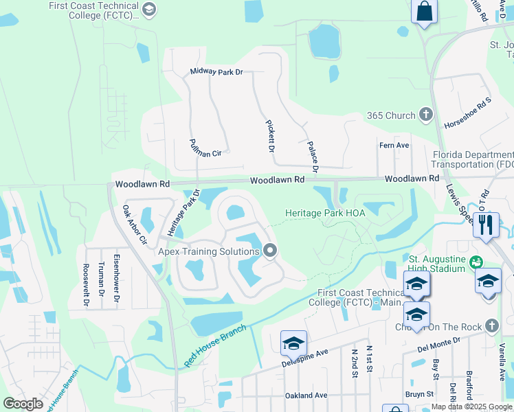 map of restaurants, bars, coffee shops, grocery stores, and more near 811 East Red House Branch Road in St. Augustine
