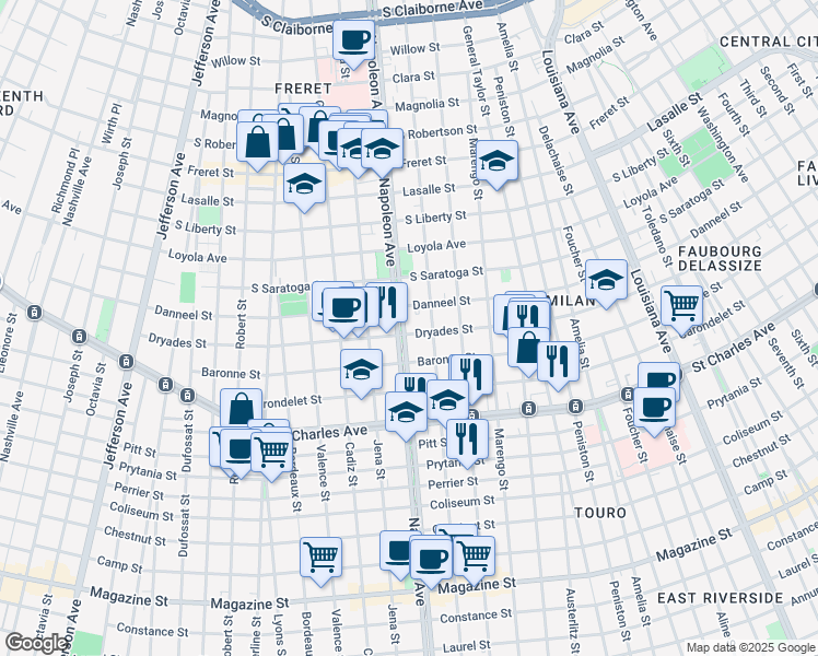 map of restaurants, bars, coffee shops, grocery stores, and more near in New Orleans