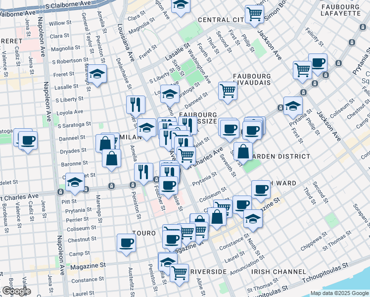 map of restaurants, bars, coffee shops, grocery stores, and more near in New Orleans