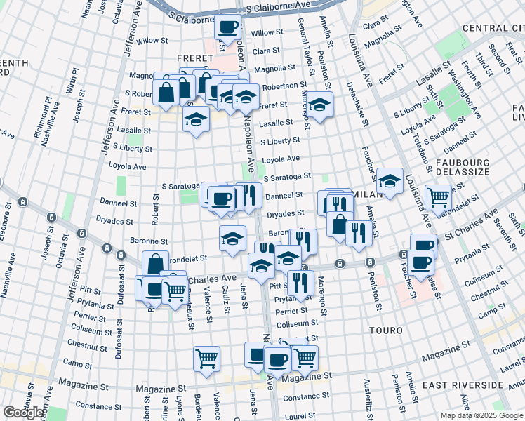 map of restaurants, bars, coffee shops, grocery stores, and more near in New Orleans