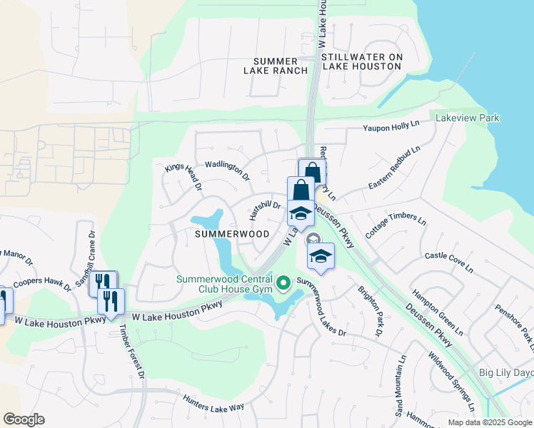 map of restaurants, bars, coffee shops, grocery stores, and more near 14322 Hartshill Drive in Houston
