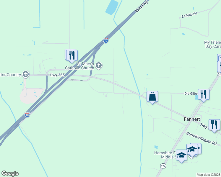 map of restaurants, bars, coffee shops, grocery stores, and more near 9621 Gilbert Road in Beaumont