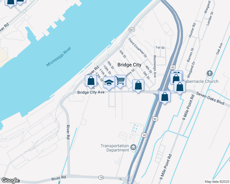 map of restaurants, bars, coffee shops, grocery stores, and more near 1805 Bridge City Avenue in Westwego