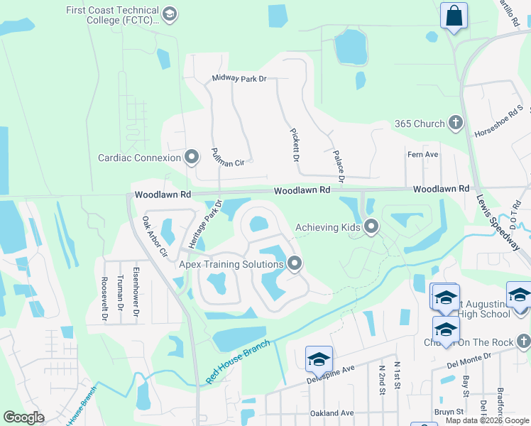 map of restaurants, bars, coffee shops, grocery stores, and more near 830 East Red House Branch Road in St. Augustine