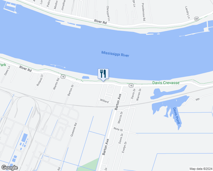 map of restaurants, bars, coffee shops, grocery stores, and more near 12225 River Road in Luling